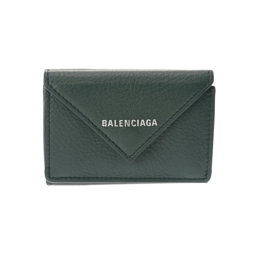 BALENCIAGA Paper Wallet Green Leather Tri fold